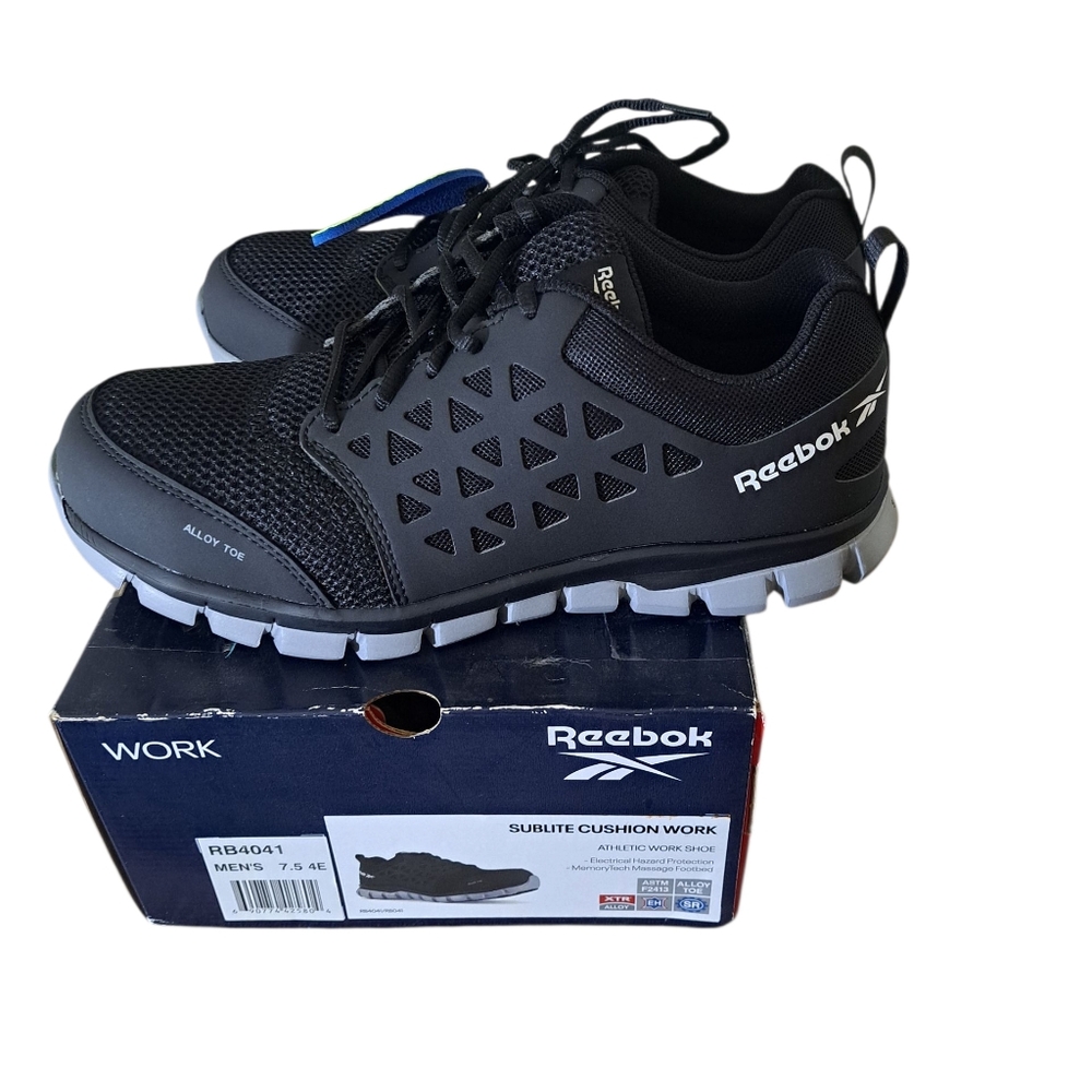 REEBOK Sublite Cushion Work Men's Black Comp Toe 7.5 4E / Women's 9W NEW